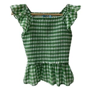 Draper James Green Gingham Smocked Top xs